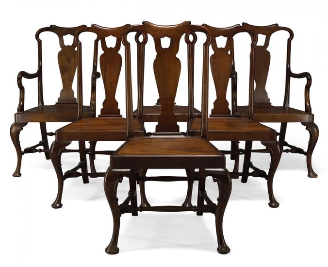 A set of six Queen Anne style mahogany dining chairs,...