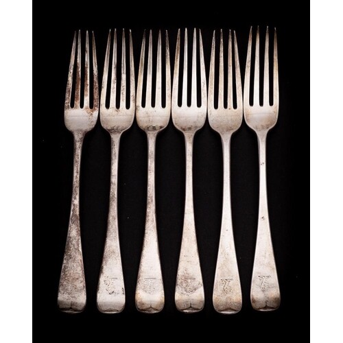 A set of six Victorian silver table forks, maker Charles Boy...