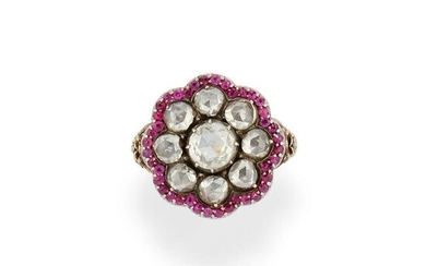 A silver, 18k yellow gold, diamond and ruby ring, 19th Century
