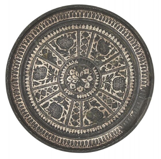 A small silver-inlaid bidri tray, India, 19th...