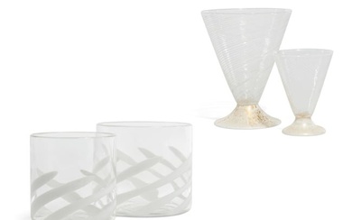 A suite of Venetian clear and white swirl glasses