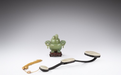 A white jade and silver filigree-inlaid ruyi scepter and a...