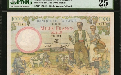ALGERIA. Banque de L'Alegerie. 1000 Francs, 1941-42. P-86. PMG Very Fine 25.