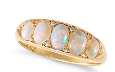 AN ANTIQUE OPAL AND DIAMOND RING in 18ct yellow go ...
