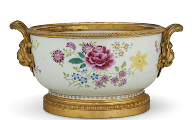 AN ORMOLU-MOUNTED CHINESE EXPORT PORCELAIN FAMILLE ROSE TUREEN THE PORCELAI...