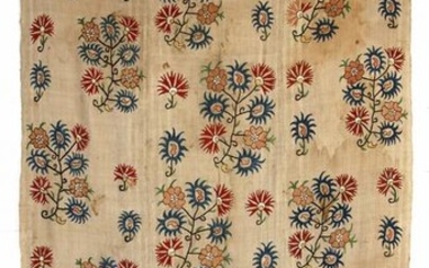 AN OTTOMAN LINEN EMBROIDERED QUILT COVER OR CURTAIN
