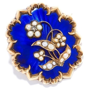 ANTIQUE PEARL, DIAMOND AND ENAMEL MOURNING BROOCH