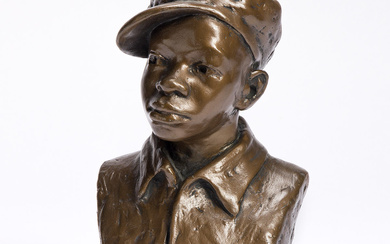 AUGUSTA SAVAGE (1892 - 1962) Gamin. Plaster painted gold, circa 1929. Approximately 229x146x11...