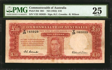 AUSTRALIA. Lot of (2). Commonwealth of Australia. 5 & 10 Pounds, ND (1949-52). P-27c & 28d. PMG Very Fine 20 & 25.