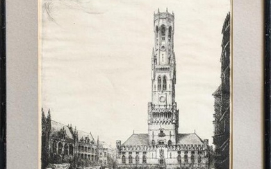 After Percy Smith, three etchings of a Continental town square,...