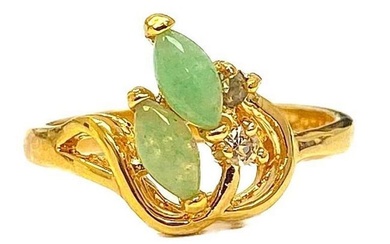 Alluring Jade and Swarovski Crystal 18kt Gold Plated Ring