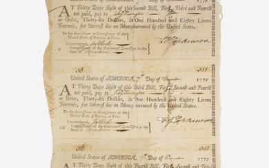 [American Revolution] Hopkinson, Francis Group of 3 Signed Financial Documents
