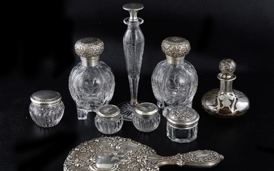 American Sterling Silver, Overlay and Cut-Glass Perfumes, Jars and Mirror (9pcs)