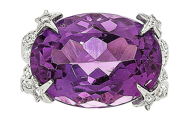 Amethyst, Diamond, White Gold Ring The ring features an...