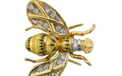 An 18ct gold diamond and enamel bug brooch