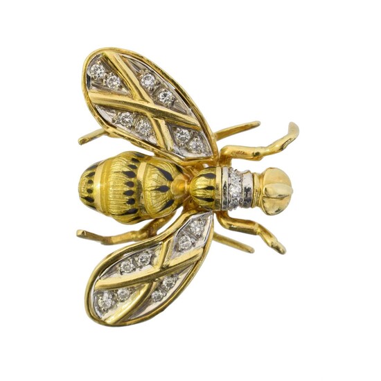 An 18ct gold diamond and enamel bug brooch