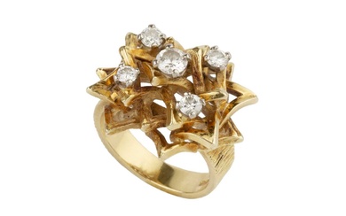 An 18ct yellow gold and diamond dress ring, of angular...