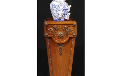 An Adam style mahogany statuary pedestal, carved and applied...