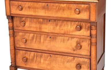 An American Sheraton Tiger Maple Four Drawer Chest
