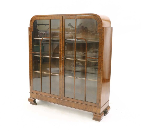 An Art Deco walnut display cabinet