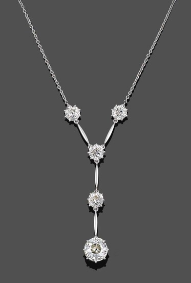An Early 20th Century Diamond Necklace, comprised of five old cut diamonds forming a Y-shaped drop
