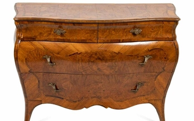 An Italian Rococo Style Walnut or Olivewood Bombe Chest