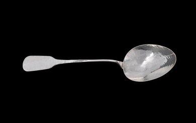 An Italian hammered silver coloured large fiddle pattern serving spoon by Brandimarte