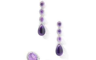 An amethyst and diamond ring and earrings