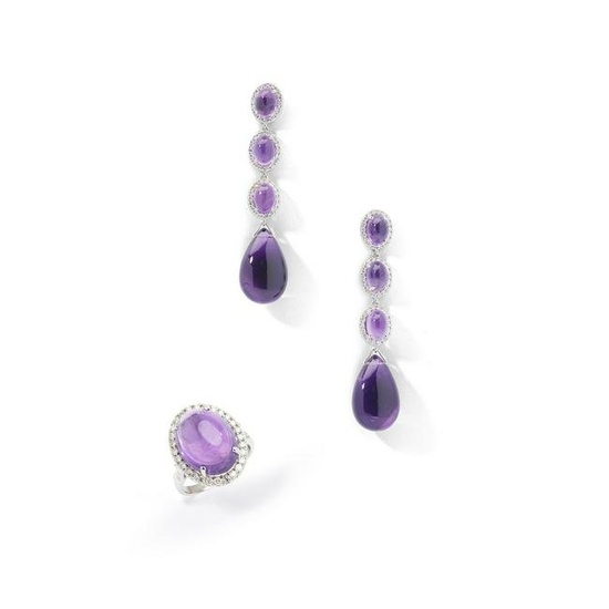 An amethyst and diamond ring and earrings