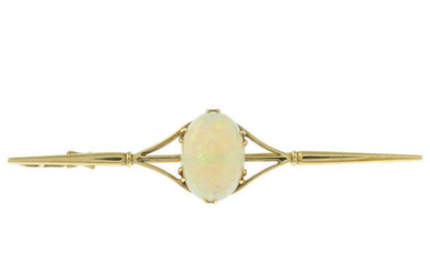 An early 20th century 15ct gold opal bar brooch.