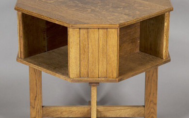 An early 20th century Arts and Crafts style oak canted square book table by Hypnos Cabinets, possibl