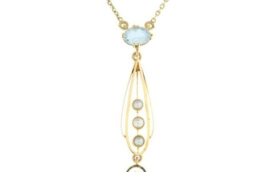 An early 20th century gold aquamarine and split pearl