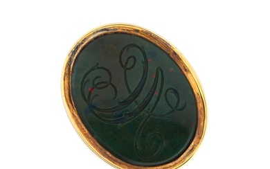 An early 20th century gold bloodstone intaglio seal signet r...