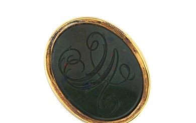 An early 20th century gold bloodstone intaglio seal signet ring