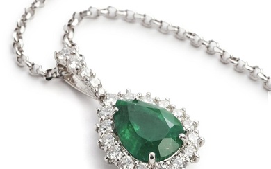 An emerald pendant with a pear-shaped emerald weighing app. 3.66...