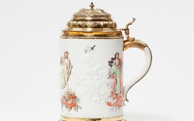 An important Meissen porcelain tankard with hausmaler decor