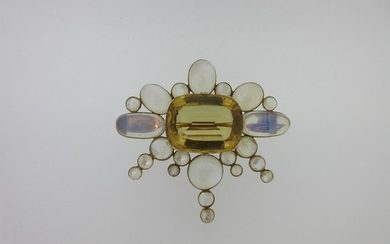 An unusual citrine and moonstone brooch