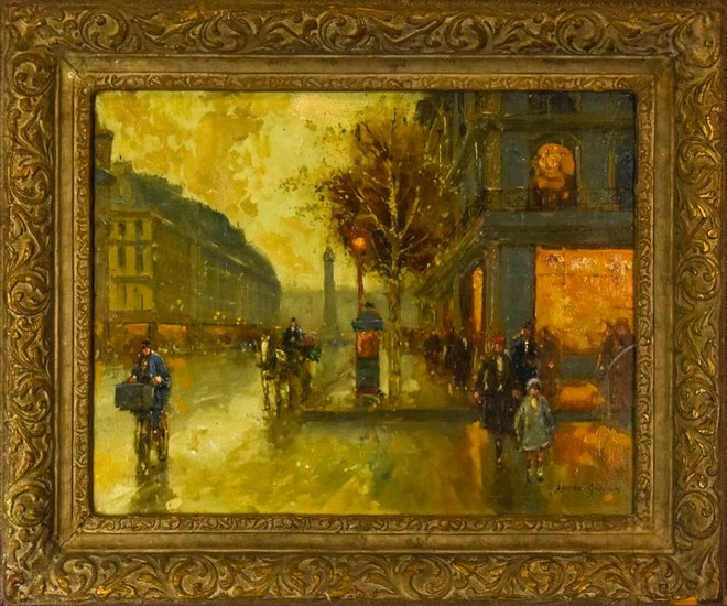 Andre Gisson Paris Street Scene Oil Painting