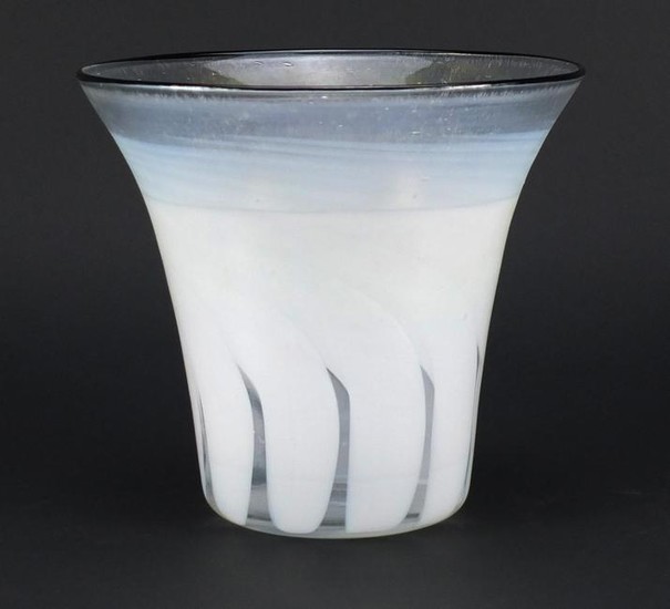 Anthony Stern large white swirling art glass vase