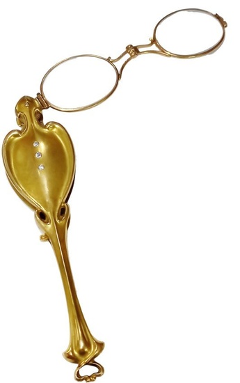 Antique 14k Gold Art Nouveau Diamond Lornette Opera Glasses Spring Loaded Spectacles
