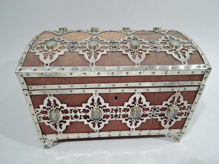 Antique Box - Large Heirloom Casket - Wood Metal Silver Watercolor