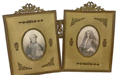 Antique French Bronze Picture Frame with Prints