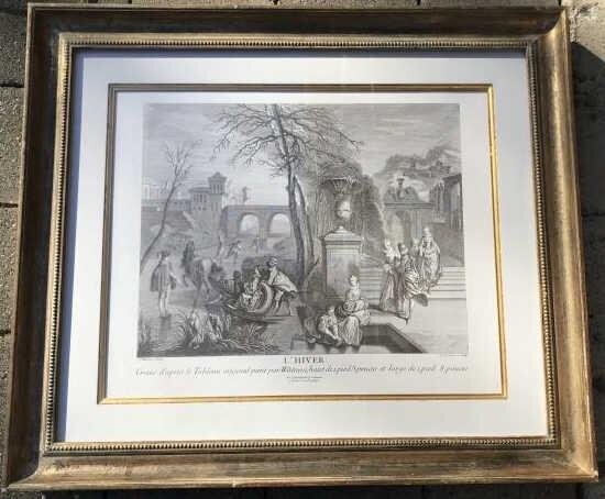 Antique French Custom Framed Print After Watteau