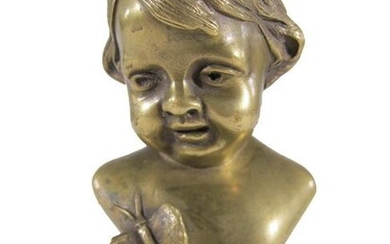 Antique French bronze child bust sculpture seal