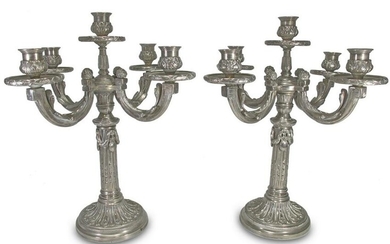 Antique French bronze silverplated pair of candelabras