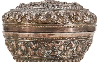 Antique Indian Repousse Lidded Silver Box