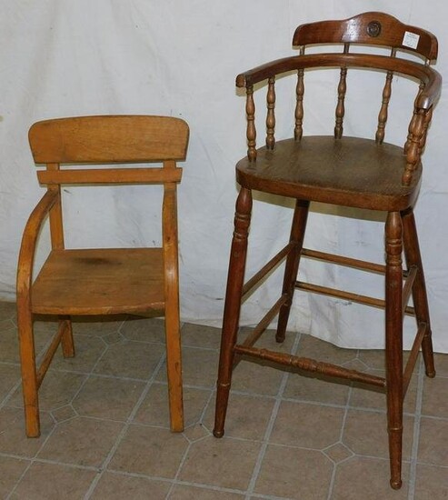 Antique Oak High Chair & Arm Chair