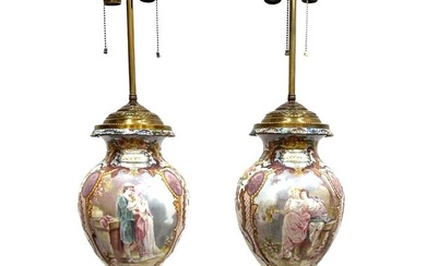 Antique Pair of 19th Century French Porcelain Sevres Lamp