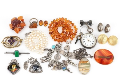 Antique and later jewellery and a ladies silver pocket watch...
