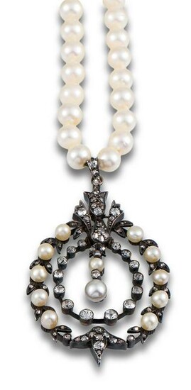 Antique cultured pearl necklace XIX diamonds